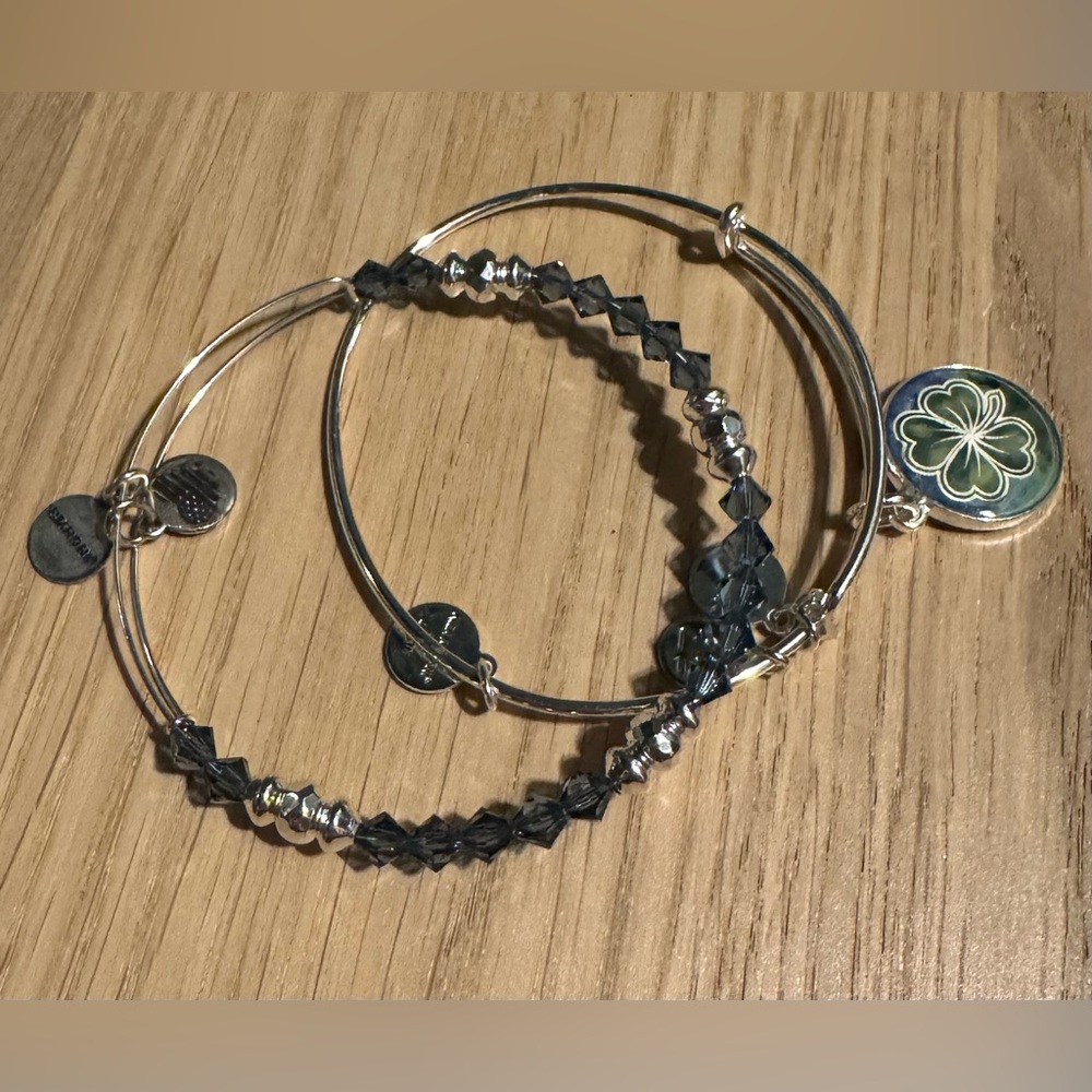 Alex and ani Silver and Blue Charm Bangle Set- aquamarine